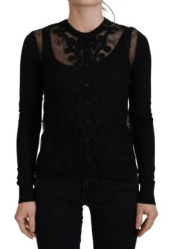 Dolce & Gabbana Black Floral Lace Button Cardigan Women's Sweater