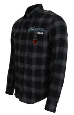 Dolce & Gabbana Black Gray Check Men Long Sleeves Men's Shirt 9 Dolce & Gabbana Black Gray Check Men Long Sleeves Men's Shirt -Lux Lair Store 4223058