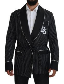 Dolce & Gabbana Black Robe Striped DG Patch Jacket Men Men's Blazer