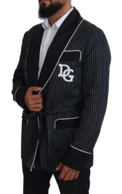 Dolce & Gabbana Black Robe Striped DG Patch Jacket Men Men's Blazer 12 Dolce & Gabbana Black Robe Striped DG Patch Jacket Men Men's Blazer -Lux Lair Store 4234679