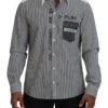 Dolce & Gabbana Black White Striped Printed Casual Cotton Men's Shirt