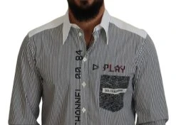 Dolce & Gabbana Black White Striped Printed Casual Cotton Men's Shirt 11 Dolce & Gabbana Black White Striped Printed Casual Cotton Men's Shirt -Lux Lair Store 4241638