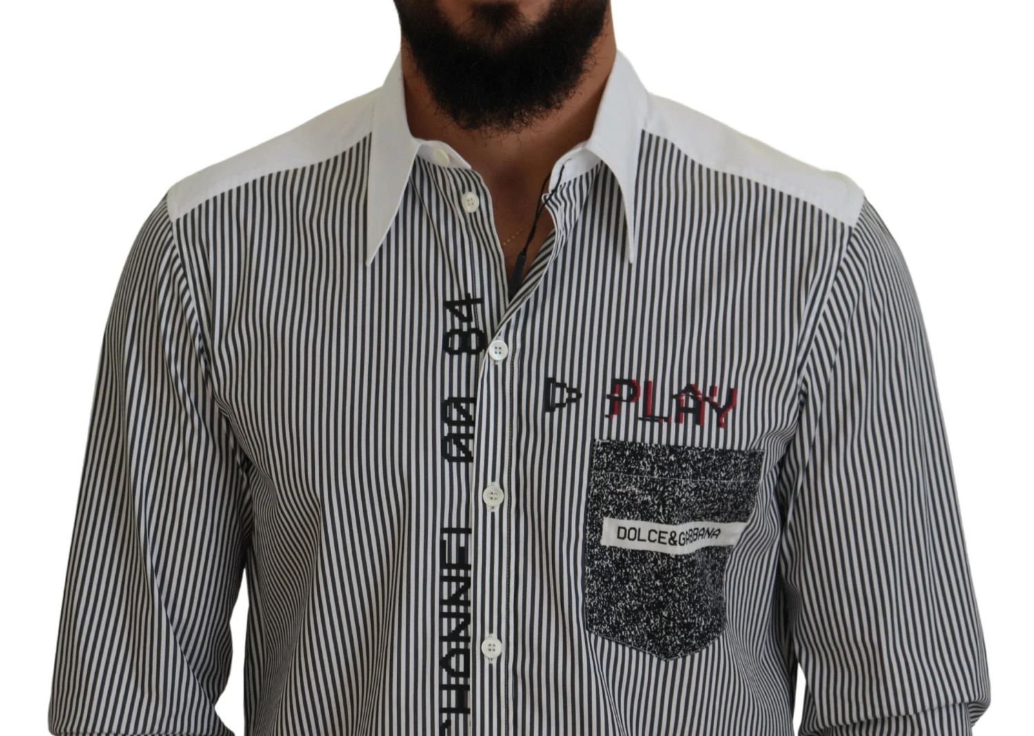 Dolce & Gabbana Black White Striped Printed Casual Cotton Men's Shirt 6 Dolce & Gabbana Black White Striped Printed Casual Cotton Men's Shirt - Image 4