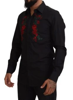 Dolce & Gabbana Black Floral Embroidery Men Long Sleeves GOLD Men's Shirt 9 Dolce & Gabbana Black Floral Embroidery Men Long Sleeves GOLD Men's Shirt -Lux Lair Store 4241810