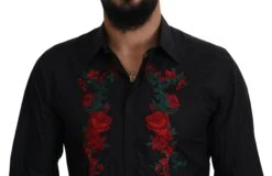 Dolce & Gabbana Black Floral Embroidery Men Long Sleeves GOLD Men's Shirt 11 Dolce & Gabbana Black Floral Embroidery Men Long Sleeves GOLD Men's Shirt -Lux Lair Store 4241812