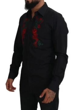 Dolce & Gabbana Black Floral Embroidery Men Long Sleeves GOLD Men's Shirt 12 Dolce & Gabbana Black Floral Embroidery Men Long Sleeves GOLD Men's Shirt -Lux Lair Store 4241813