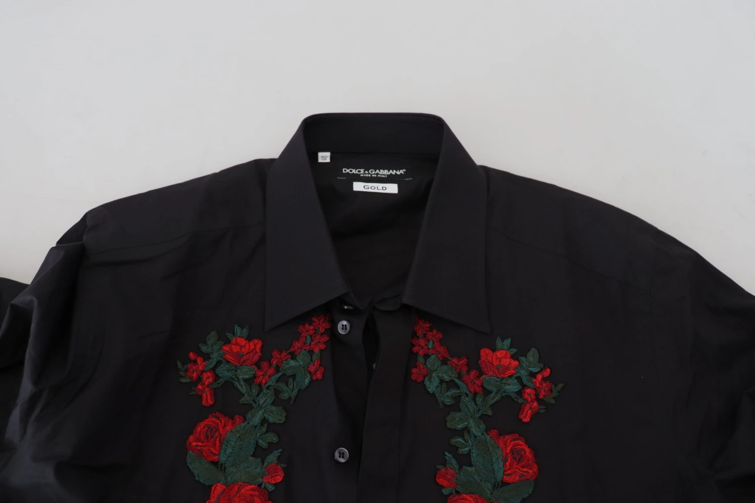 Dolce & Gabbana Black Floral Embroidery Men Long Sleeves GOLD Men's Shirt 8 Dolce & Gabbana Black Floral Embroidery Men Long Sleeves GOLD Men's Shirt - Image 6