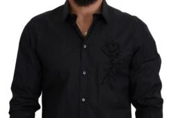 Dolce & Gabbana Black Roses Slim Fit Cotton Men's Shirt 10 Dolce & Gabbana Black Roses Slim Fit Cotton Men's Shirt -Lux Lair Store 4273308