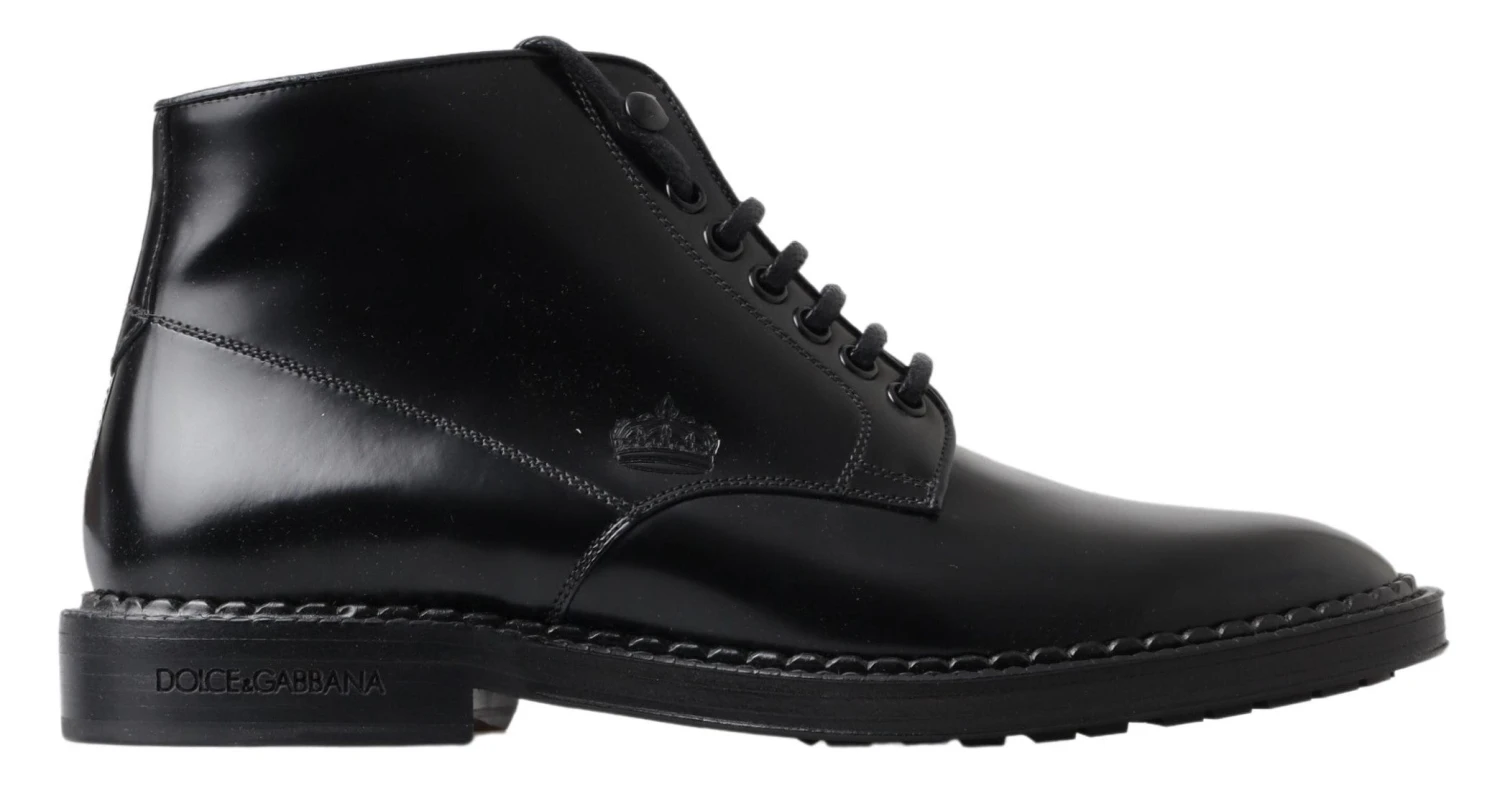 Dolce & Gabbana Black Leather Men Short Boots Lace Up Men's Shoes 3 Dolce & Gabbana Black Leather Men Short Boots Lace Up Men's Shoes