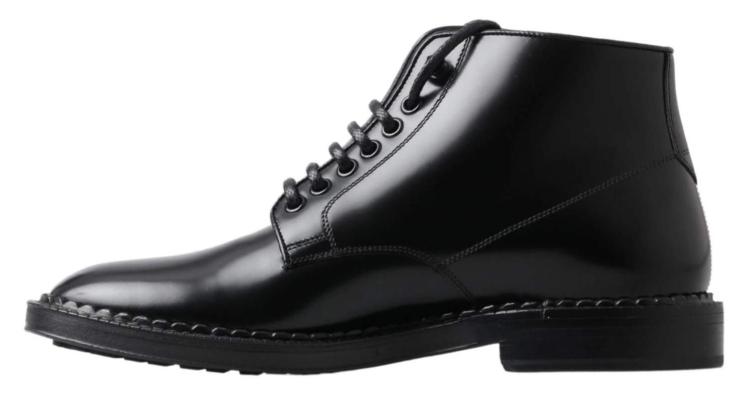 Dolce & Gabbana Black Leather Men Short Boots Lace Up Men's Shoes 4 Dolce & Gabbana Black Leather Men Short Boots Lace Up Men's Shoes - Image 2