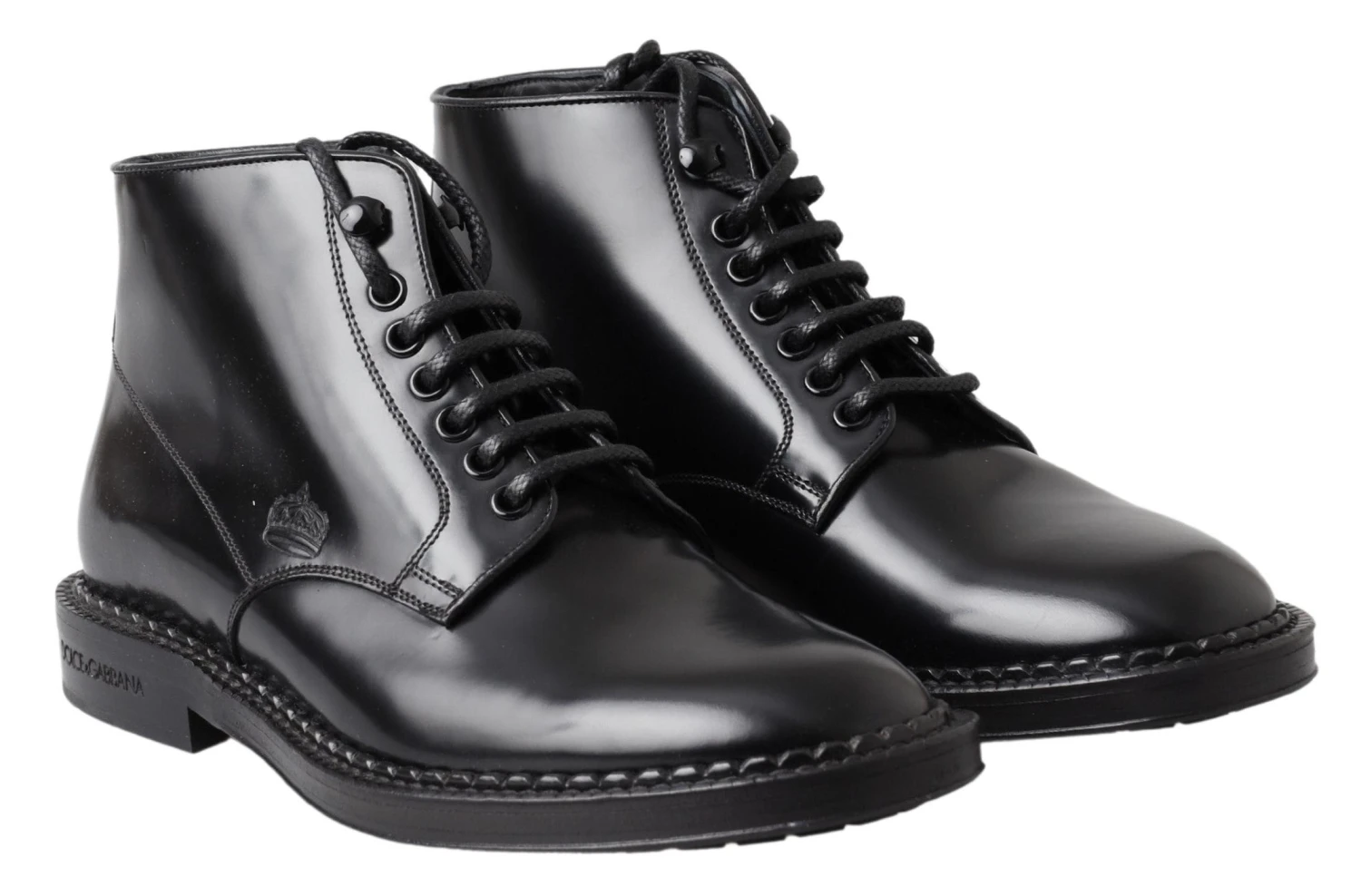 Dolce & Gabbana Black Leather Men Short Boots Lace Up Men's Shoes 6 Dolce & Gabbana Black Leather Men Short Boots Lace Up Men's Shoes - Image 4