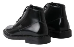 Dolce & Gabbana Black Leather Men Short Boots Lace Up Men's Shoes 12 Dolce & Gabbana Black Leather Men Short Boots Lace Up Men's Shoes -Lux Lair Store 4274828