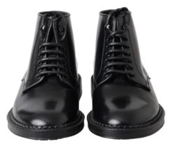 Dolce & Gabbana Black Leather Men Short Boots Lace Up Men's Shoes 13 Dolce & Gabbana Black Leather Men Short Boots Lace Up Men's Shoes -Lux Lair Store 4274829