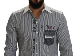 Dolce & Gabbana Gray White Striped Slim Fit Men's Shirt -Lux Lair Store 4281981