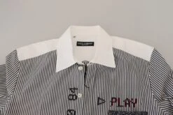Dolce & Gabbana Gray White Striped Slim Fit Men's Shirt -Lux Lair Store 4281983