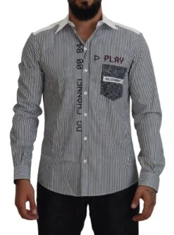 Dolce & Gabbana Gray White Striped Slim Fit Men's Shirt