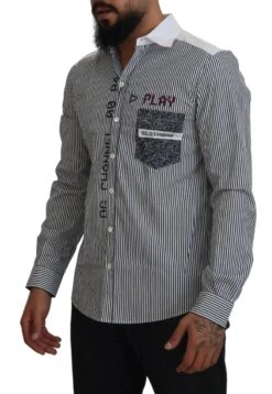 Dolce & Gabbana Gray White Striped Slim Fit Men's Shirt -Lux Lair Store 4281985