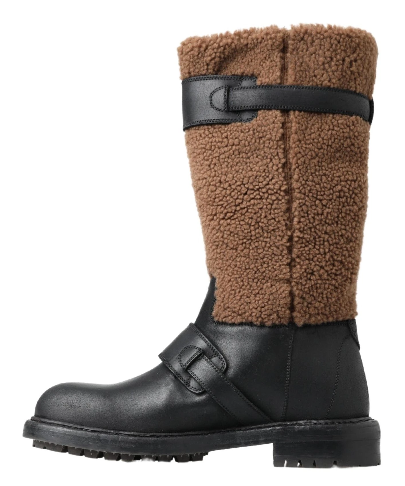 Dolce & Gabbana Black Leather Brown Shearling Men's Boots 4 Dolce & Gabbana Black Leather Brown Shearling Men's Boots - Image 2