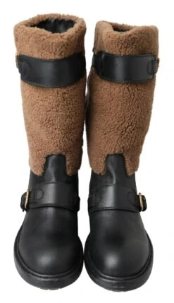 Dolce & Gabbana Black Leather Brown Shearling Men's Boots 10 Dolce & Gabbana Black Leather Brown Shearling Men's Boots -Lux Lair Store 4282600