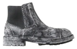 Dolce & Gabbana Black Gray Leather Ankle Men's Boots