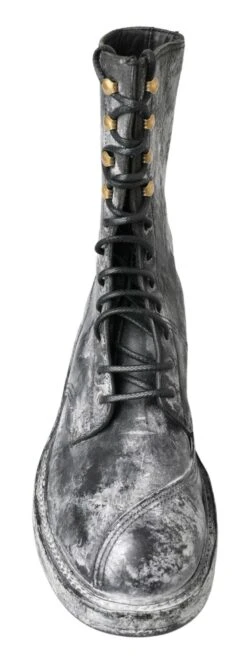 Dolce & Gabbana Black Gray Leather Mid Calf Boots Men's Shoes 11 Dolce & Gabbana Black Gray Leather Mid Calf Boots Men's Shoes -Lux Lair Store 4282697