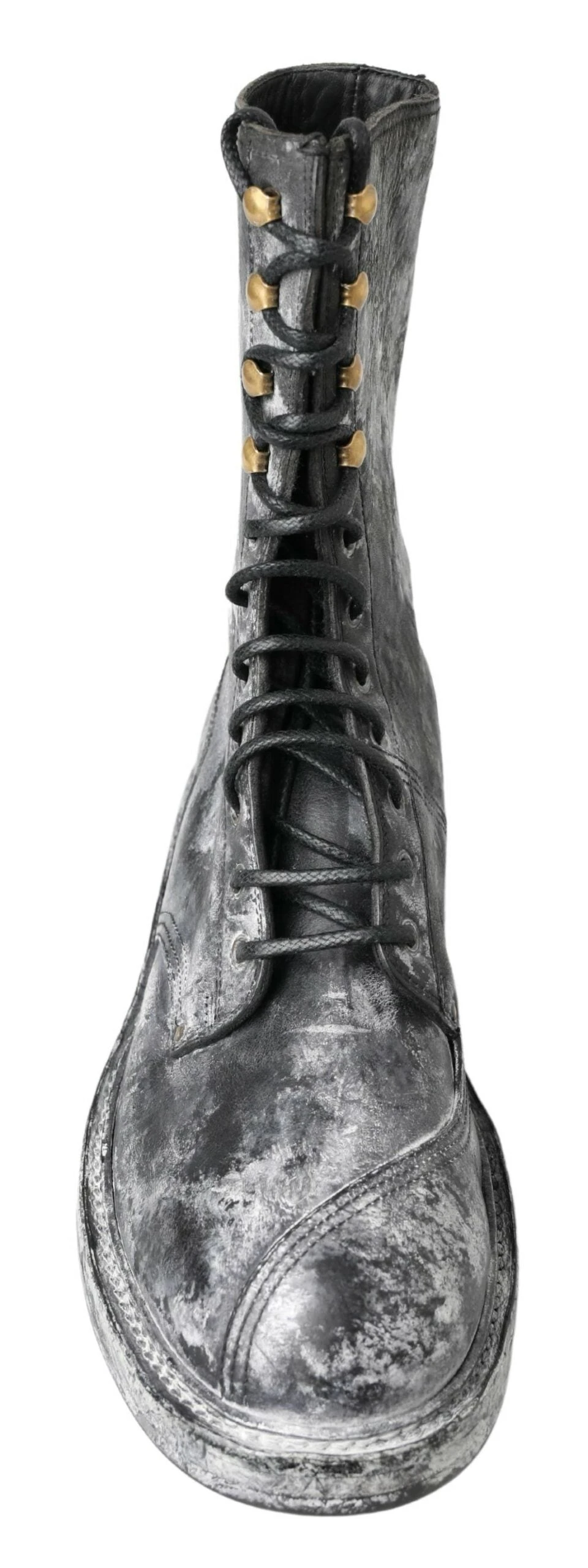 Dolce & Gabbana Black Gray Leather Mid Calf Boots Men's Shoes 6 Dolce & Gabbana Black Gray Leather Mid Calf Boots Men's Shoes - Image 4