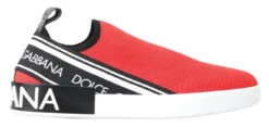 Dolce & Gabbana Red White Flat Sneakers Loafers Men's Shoes