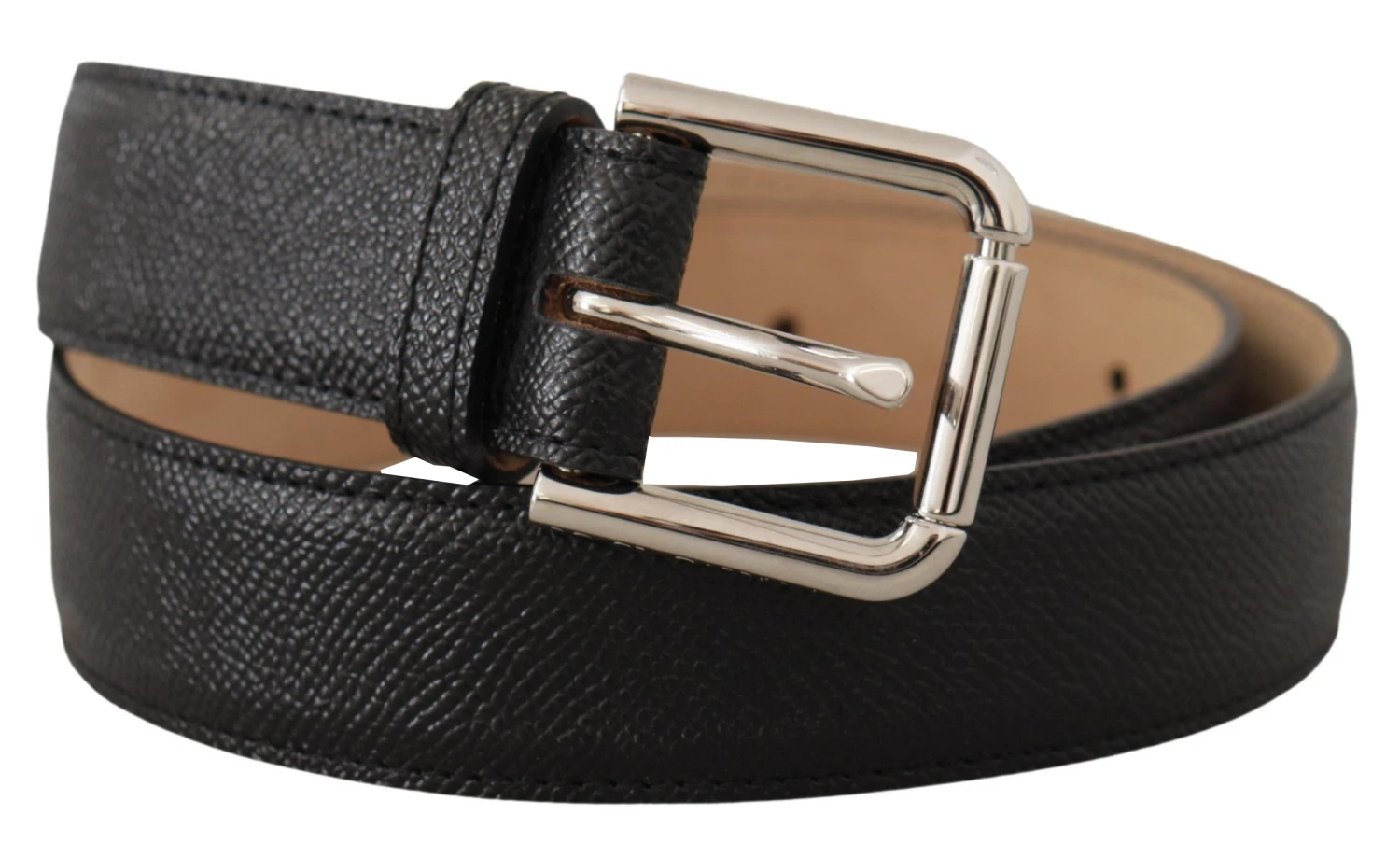 Dolce & Gabbana Black Calf Leather Brown Backend Metal Buckle Men's Belt 5 Dolce & Gabbana Black Calf Leather Brown Backend Metal Buckle Men's Belt - Image 3
