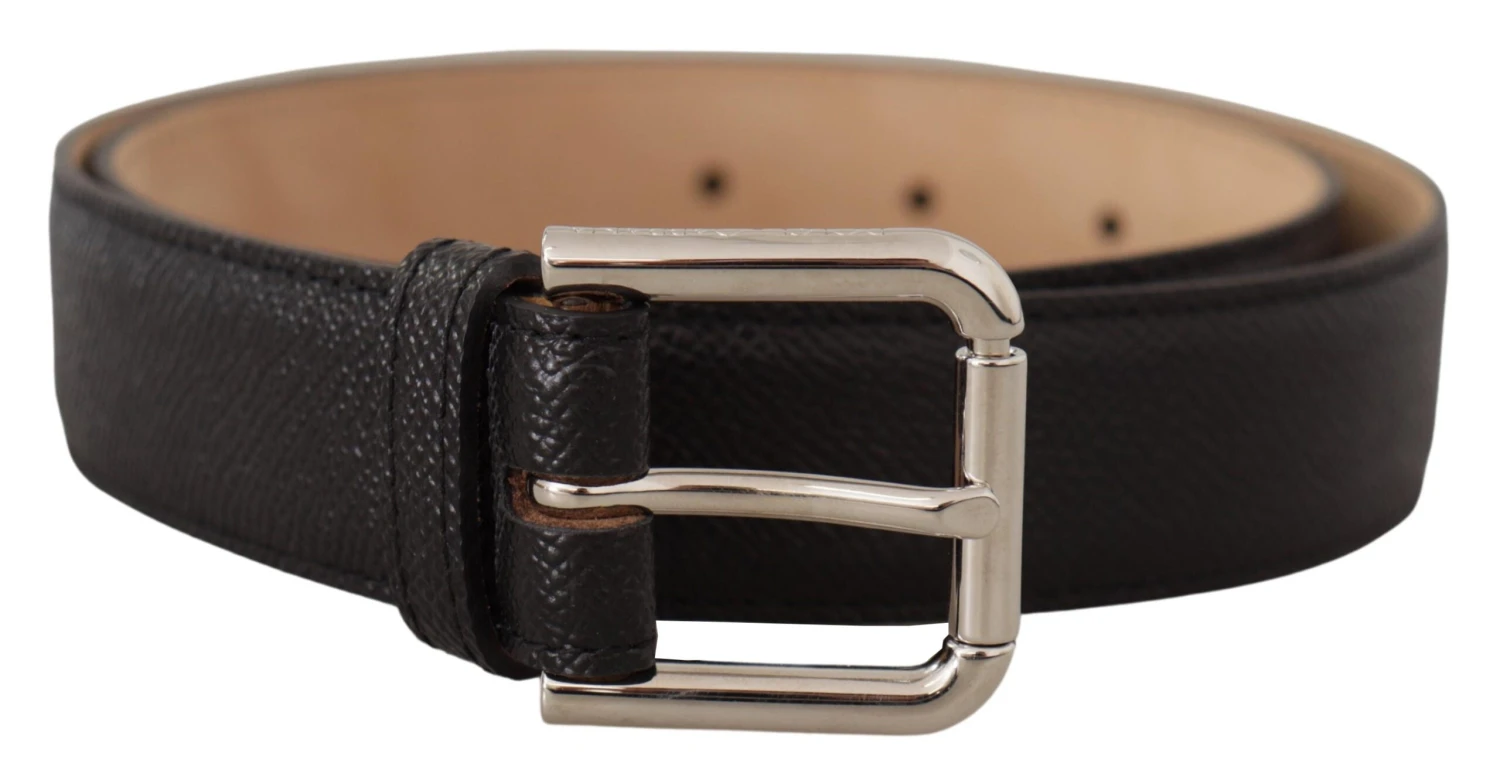 Dolce & Gabbana Black Calf Leather Brown Backend Metal Buckle Men's Belt 3 Dolce & Gabbana Black Calf Leather Brown Backend Metal Buckle Men's Belt