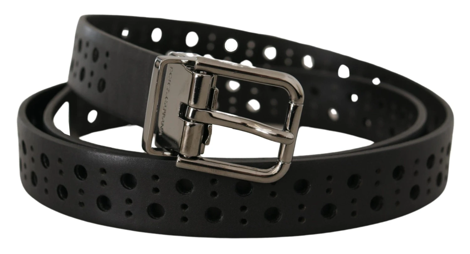 Dolce & Gabbana Black Calf Leather Perforated Metal Buckle Men's Belt 4 Dolce & Gabbana Black Calf Leather Perforated Metal Buckle Men's Belt - Image 2