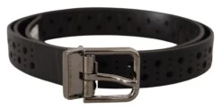 Dolce & Gabbana Black Calf Leather Perforated Metal Buckle Men's Belt