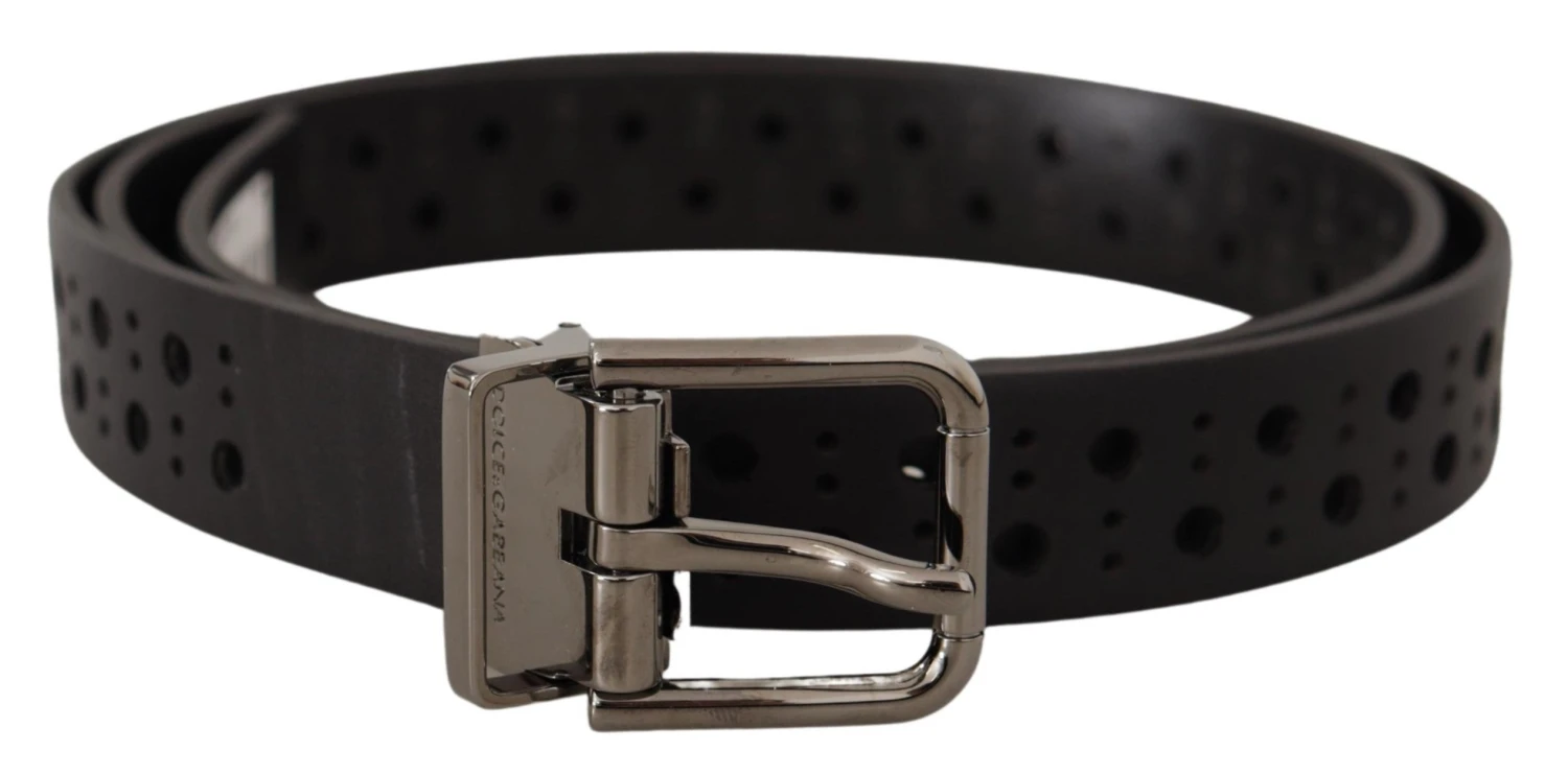 Dolce & Gabbana Black Calf Leather Perforated Metal Buckle Men's Belt 3 Dolce & Gabbana Black Calf Leather Perforated Metal Buckle Men's Belt