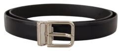 Dolce & Gabbana Black Calf Leather Classic Logo Metal Buckle Men's Belt