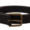 Dolce & Gabbana Black Calf Leather Brass Logo Engraved Buckle Men's Belt -Lux Lair Store 4283934