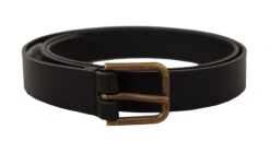 Dolce & Gabbana Black Calf Leather Brass Logo Engraved Buckle Men's Belt