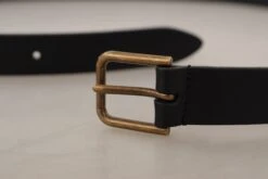 Dolce & Gabbana Black Calf Leather Brass Logo Engraved Buckle Men's Belt -Lux Lair Store 4283936