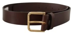 Dolce & Gabbana Brown Plain Calf Leather Gold Tone Buckle Men's Belt
