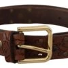 Dolce & Gabbana Brown Leather Floral Studded Metal Buckle Men's Belt -Lux Lair Store 4288175