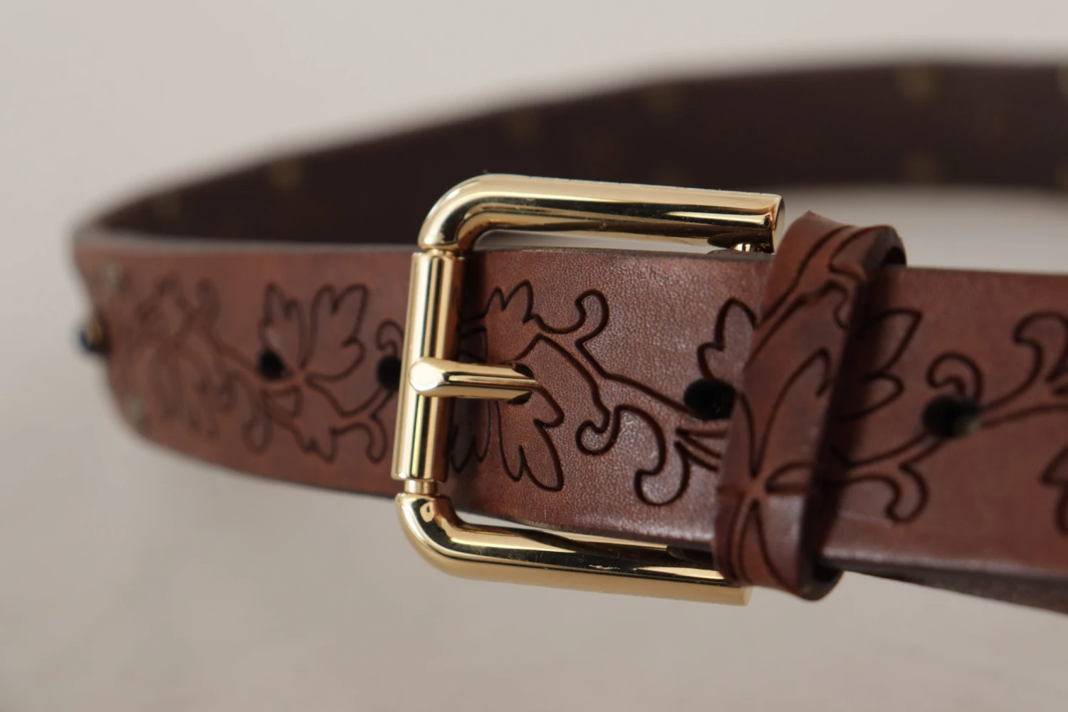Dolce & Gabbana Brown Leather Floral Studded Metal Buckle Men's Belt 6 Dolce & Gabbana Brown Leather Floral Studded Metal Buckle Men's Belt - Image 4