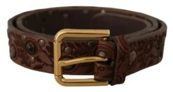 Dolce & Gabbana Brown Calf Leather Embossed Gold Metal Men's Buckle