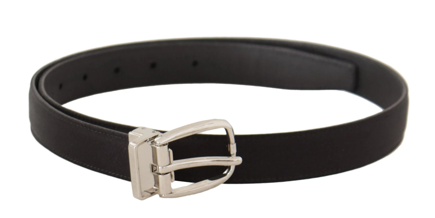 Dolce & Gabbana Black Canvas Leather Silver Logo Metal Buckle Men's Belt 3 Dolce & Gabbana Black Canvas Leather Silver Logo Metal Buckle Men's Belt