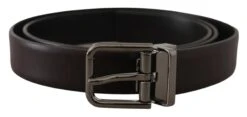 Dolce & Gabbana Dark Purple Leather Box Borchia Metal Buckle Men's Belt