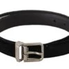 Dolce & Gabbana Black Casual Velvet Silver Metal Logo Buckle Men's Belt -Lux Lair Store 4288352