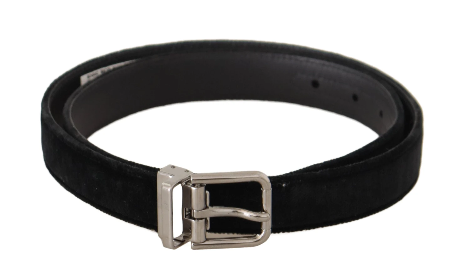 Dolce & Gabbana Black Casual Velvet Silver Metal Logo Buckle Men's Belt 3 Dolce & Gabbana Black Casual Velvet Silver Metal Logo Buckle Men's Belt