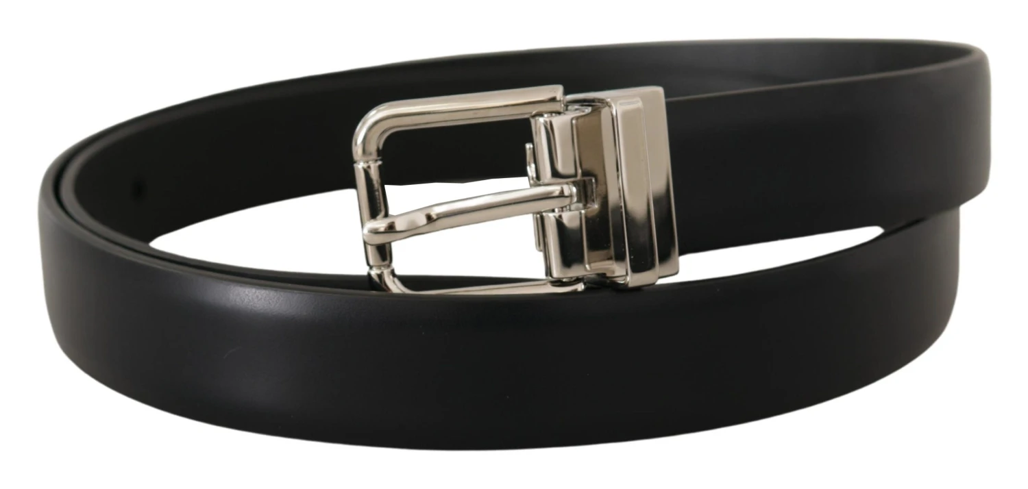 Dolce & Gabbana Black Calf Leather Silver Metal Logo Buckle Men's Belt (Pre-Owned) 4 Dolce & Gabbana Black Calf Leather Silver Metal Logo Buckle Men's Belt (Pre-Owned) - Image 2