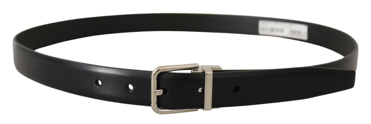 Dolce & Gabbana Black Calf Leather Silver Metal Logo Buckle Men's Belt (Pre-Owned) 5 Dolce & Gabbana Black Calf Leather Silver Metal Logo Buckle Men's Belt (Pre-Owned) - Image 3