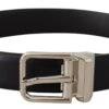 Dolce & Gabbana Black Calf Leather Silver Metal Logo Buckle Men's Belt (Pre-Owned) -Lux Lair Store 4288403