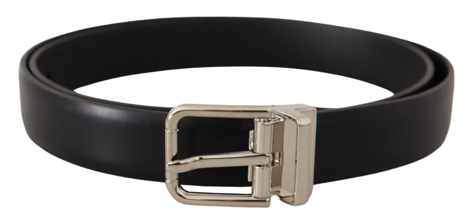 Dolce & Gabbana Black Calf Leather Silver Metal Logo Buckle Men's Belt (Pre-Owned) 3 Dolce & Gabbana Black Calf Leather Silver Metal Logo Buckle Men's Belt (Pre-Owned)