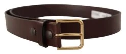 Dolce & Gabbana Brown Polished Leather Gold Tone Metal Buckle Men's Belt
