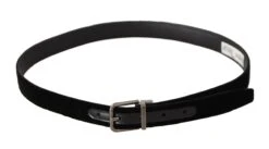 Dolce & Gabbana Black Classic Velvet Logo Engraved Metal Buckle Men's Belt -Lux Lair Store 4288553